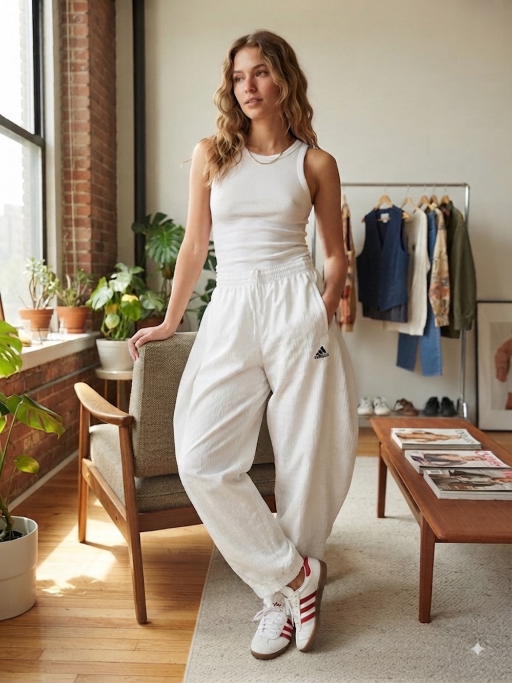 RARE Vintage 90s Adidas White Barrel-Leg Parachute Pants S/M